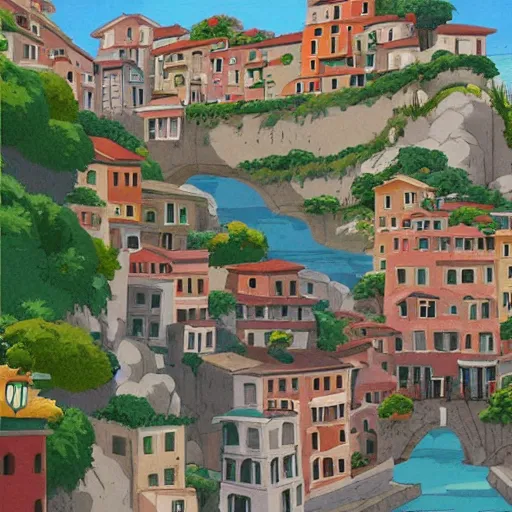 Prompt: artwork of a coastal city in Italy in the style of Studio Ghibli