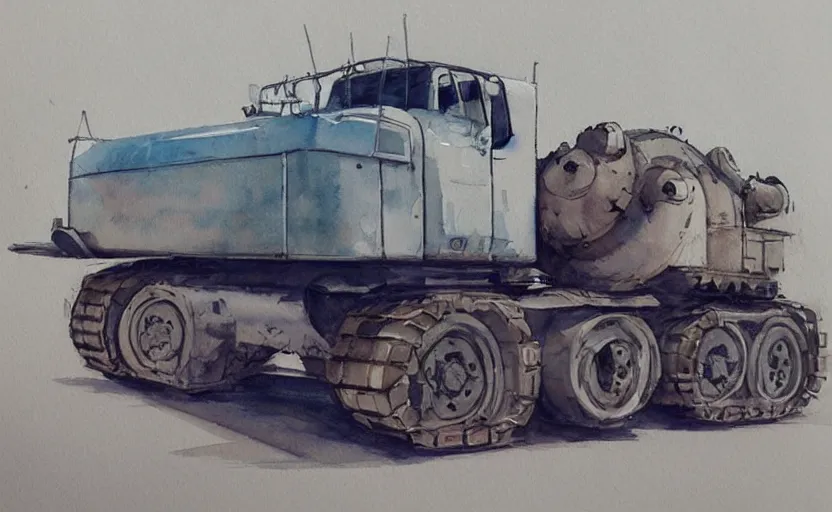 Prompt: concept art of a tank truck, pinterest, artstation trending, behance, watercolor, by coby whitmore, silver, laser light,