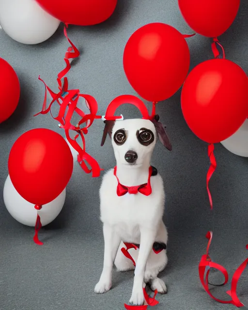 Prompt: target mascot dog happily surrounded by target logo and red balloons artistic ad campaign photo Leica Zeiss