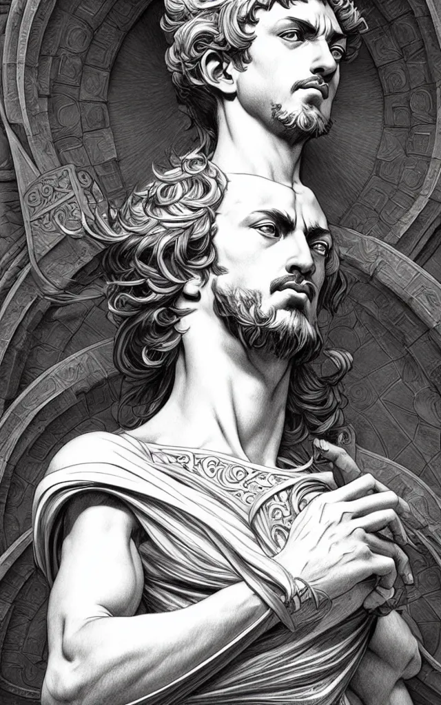 Prompt: Marcus Aurelius as fantasy D&D character, Ultra realistic illustration, single face, intricate, elegant, highly detailed, digital painting, artstation, concept art, smooth, sharp focus, art by Artgerm and Roberto Ferris and alphonse mucha, epic pose
