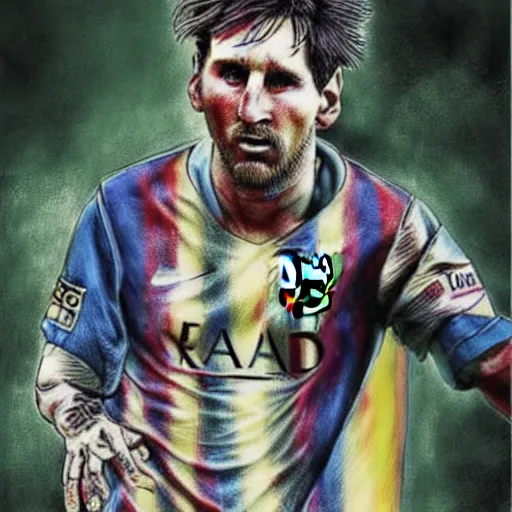 Image similar to messi, walking dead cover art, art by stephen bliss