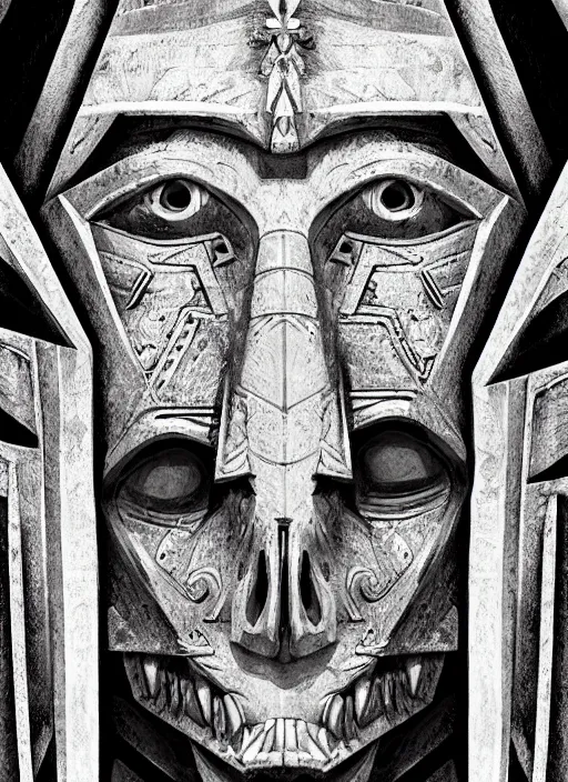 Image similar to digital _ painting _ of _ triangle head mayan god of death _ by _ filipe _ pagliuso _ and _ justin _ gerard _ symmetric _ fantasy _ highly _ detailed _ realistic _ intricate _ port