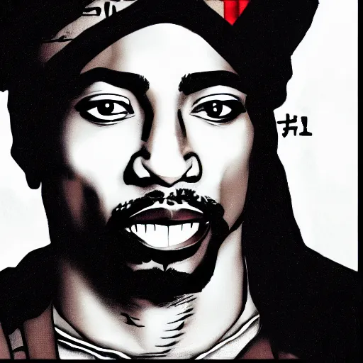 Image similar to Tupac Shakur, screenshot from a 2012s anime