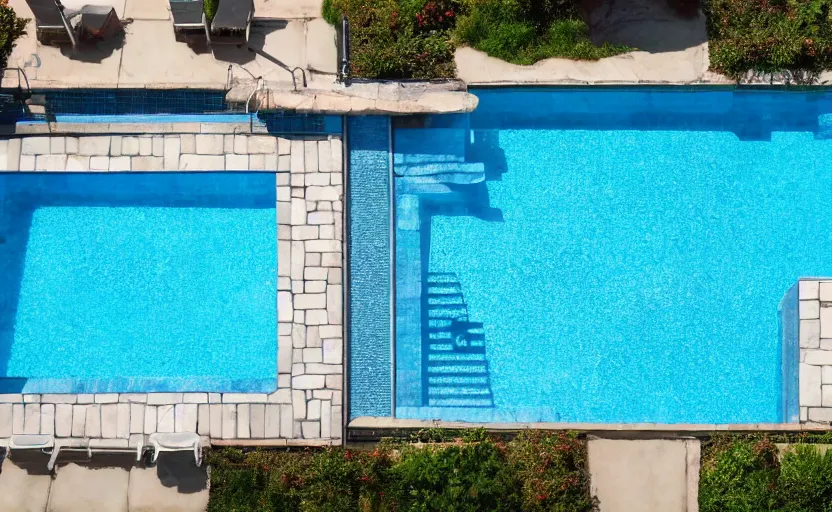 Image similar to top view of a pool, natural light, cinematic lighting, 8 k