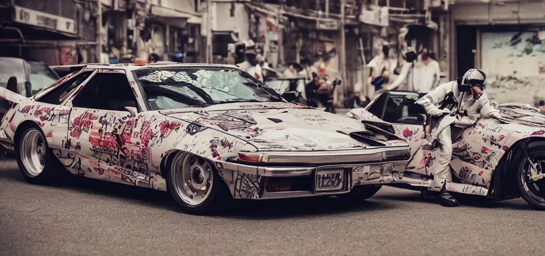 Prompt: bosozoku cars, cassette futurism, cinematic shot, realistic, detailed