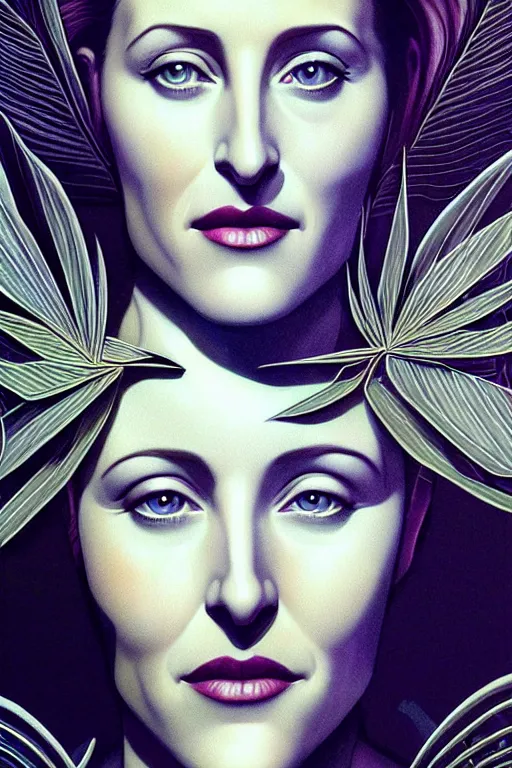 Image similar to young gillian anderson portrait, art deco, x - files, intricate art deco leaf designs, elegant, highly detailed, sharp focus, art by artgerm and beeple and greg rutkowski and wlop