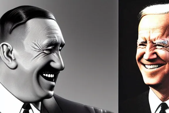 Image similar to “ very very intricate photorealistic photo of hitler and joe biden laughing together, detailed natural lighting, award - winning crisp details ”