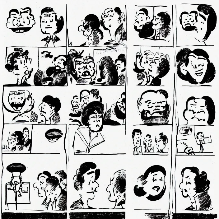 Image similar to a still frame from comic strip a scheme of the smiling cloud 1 9 5 0, herluf bidstrup, new yorker illustration, monochrome contrast bw, vector lineart graphics, manga, tadanori yokoo, simplified,