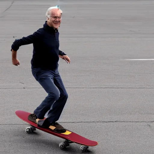 Image similar to photo of joe biden riding a skateboard, hd