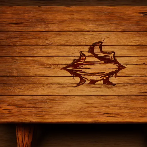 Prompt: An old wooden table with a carving of the boognish in it, 4k resolution, 8k resolution, HD Quality, highly detailed, very detailed, detailed, studio quality lighting, digital art, trending on art station, dramatic lighting, dramatic angle