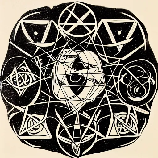 Image similar to alchemical diagram, ink on vellum