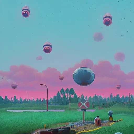 Prompt: yoshi island by simon stalenhag