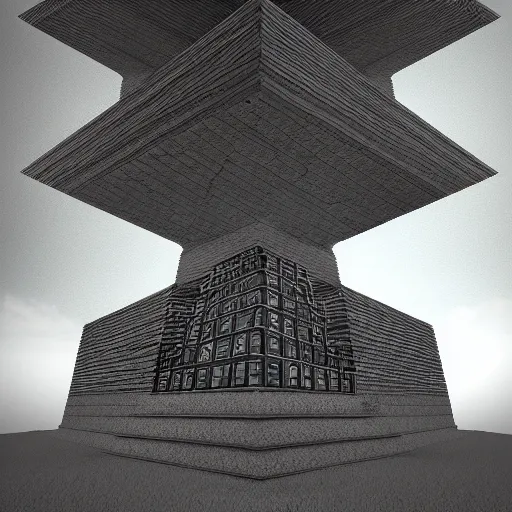 Prompt: a strange angular monolithic building structure by escher and mandelbrot, ricardo bofill, impossible geometry. utopian landscape. magical realism, surrealism, waterfalls, trending on artstation, cinematic composition,