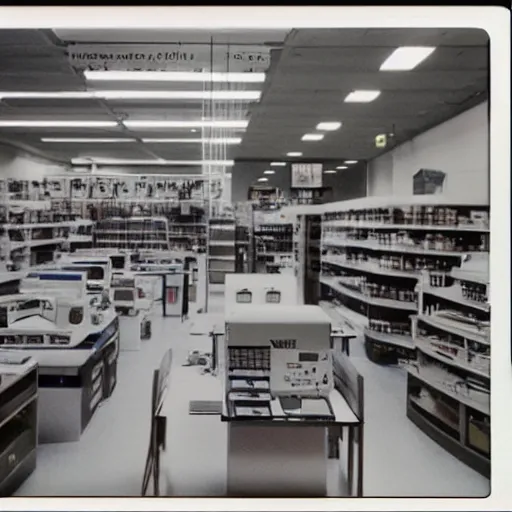 Prompt: electronics department in 1990. As described by William Gibson. Polaroid