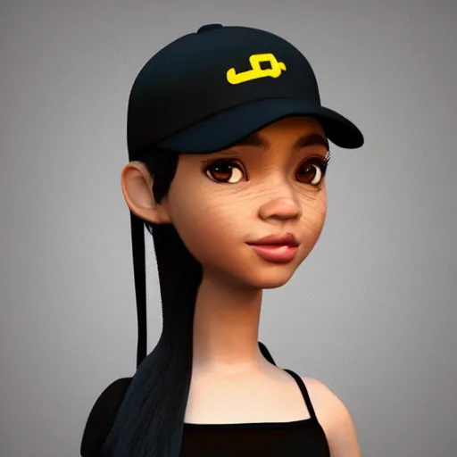 Image similar to a cartoon girl with a baseball cap on her head, vector art by jaeyeon nam, cgsociety, digital art, chibi, rendered in maya, daz 3 d, zbrush