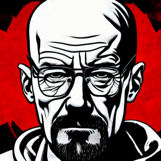 Image similar to Walter White Chainsawman , goes hard, gritty, violent, award winning, beautiful, cinematic, 7 years