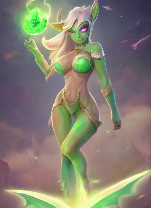 Prompt: silly soraka, from league of legends, health supporter, hyper detailed, green aura in wand, au naturel, digital art, trending in artstation, cinematic lighting, studio quality, smooth render, unreal engine 5 rendered, octane rendered, art style by klimt and nixeu and ian sprigger and wlop and krenz cushart