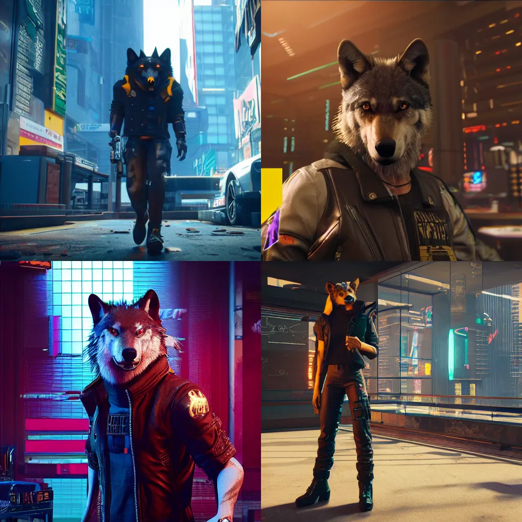 Image similar to 3d render of detective canis lupus wolf in cyberpunk 2077