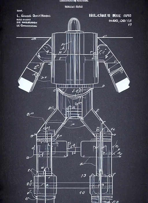 Prompt: mech to human mind uplink schematic by thomas hubert. in the style of a 1 9 8 3 patent design diagram