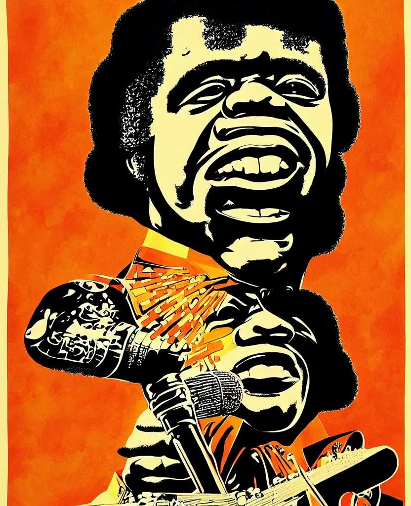 Image similar to invert poster illustration of james brown, james brown concert poster, highly detailed, colored illustration, “ superbad tour, 1 9 6 9,