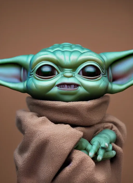 Prompt: closeup of a tin toy baby yoda, depth of field, zeiss lens, detailed, symmetrical, centered, fashion photoshoot, by nicoletta ceccoli, mark ryden, lostfish, earl nore, hyung tae, frank frazetta, breathtaking, 8 k resolution, extremely detailed, beautiful, establishing shot, artistic, hyperrealistic, octane render