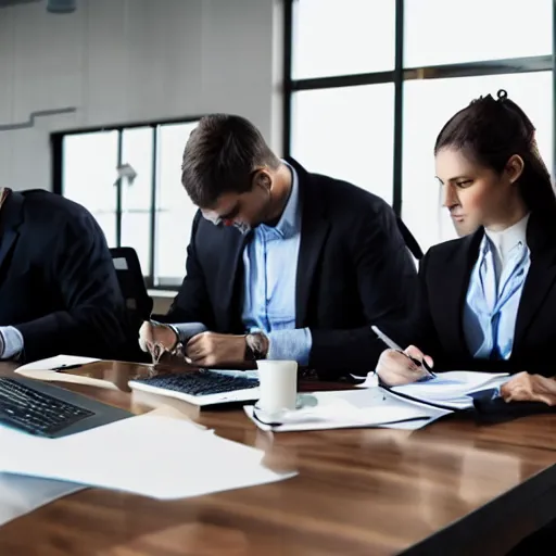 Prompt: cows wearing business suits, working in an office, extreme realistic, midday, professional, serious