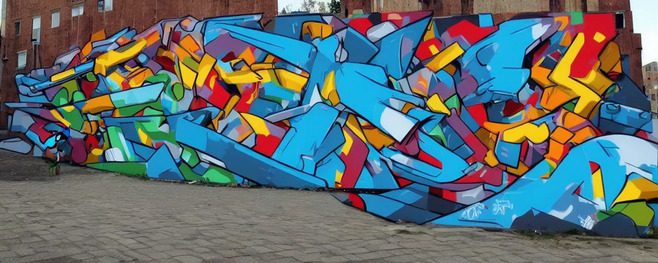 Image similar to a mural by loomit in street art style, graffiti painting, 3 d, perspective, dynamic, plastic!!