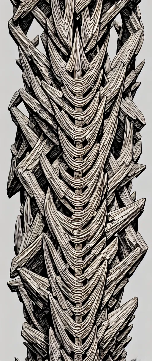 Prompt: a double helix wood carved pillar, high details, lineart, by vincent di fate, inking, etching, screen print, masterpiece, trending on artstation, sharp, high contrast, hyper - detailed,, hd, 4 k, 8 k