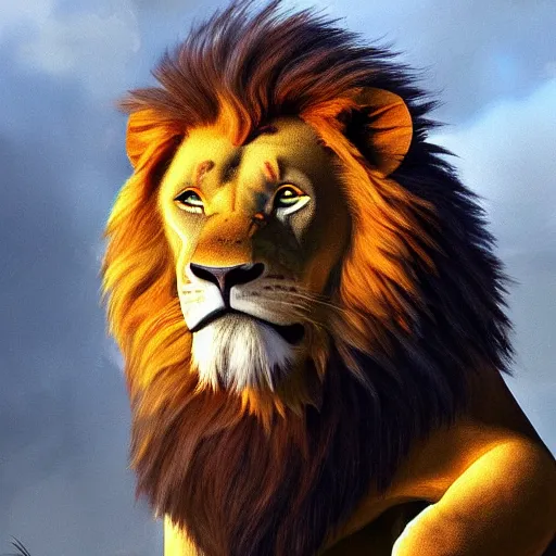 Prompt: a king lion, realistic painting, ultra detailed, cinematic, dynamic light