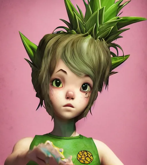 Prompt: an epic fantasy comic book style portrait painting of an extremely cute and adorable very tomboyish pineapple mint dryad cat, character design by mark ryden and pixar and hayao miyazaki, unreal 5, daz, hyperrealistic, octane render, cosplay, rpg portrait, dynamic lighting, intricate detail, summer vibrancy, cinematic