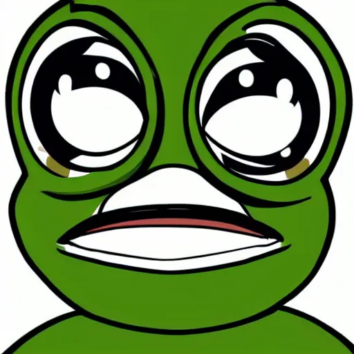 Image similar to a hyperrealistic portrait of pepe the frog, anime, cartoon style, vector art, ink, white background