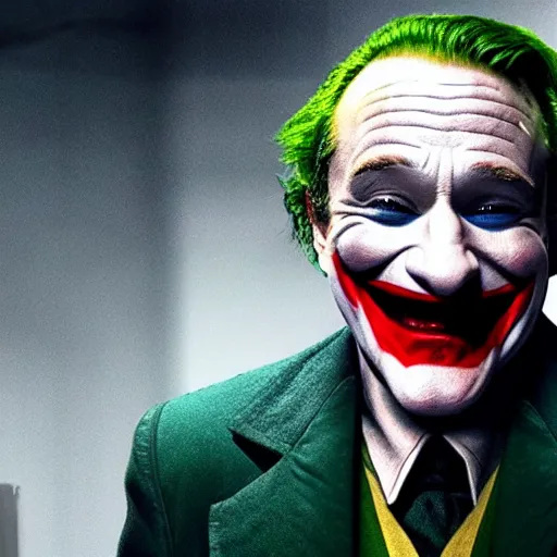 Image similar to (((Robin Williams))) playing The Joker 8k hdr amazing lighting