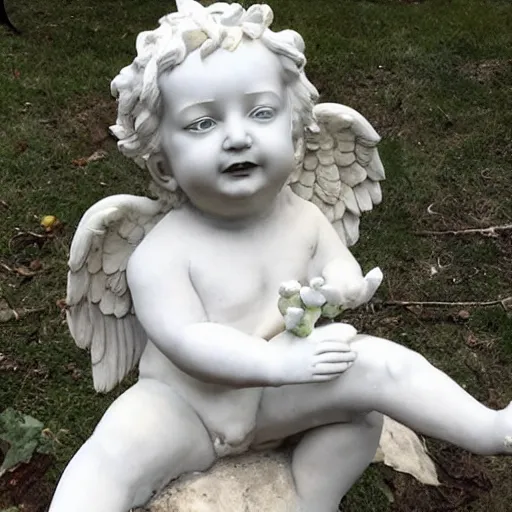 Prompt: donald trump as a cherub statue