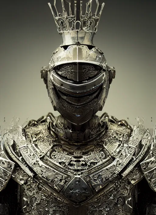 Image similar to portrait of king arthur knight cyborg, kintsugi, modern fine art, fractal, intricate, elegant, highly detailed, digital photography, subsurface scattering, parallax, cinematic back lighting, by jheronimus bosch and frank miller and greg rutkowski,