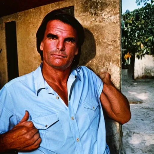 Image similar to Jair Bolsonaro Vacation in Cuba, portrait photo made by Slim Aarons, award winning