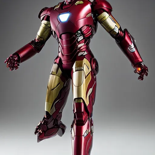 Image similar to overgrown, rusted, and battle damaged iron man suit, 4k realistic photo