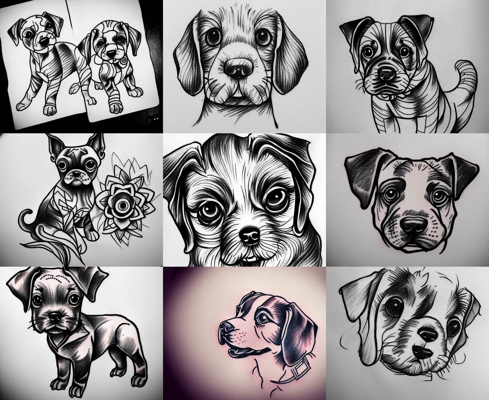 Prompt: Tattoo Design line sketch adorable Puppy, bold strong lines very highly aesthetic