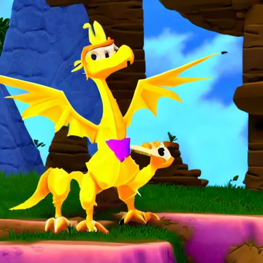 Image similar to screenshot of a griffin bard as an npc in spyro the dragon video game, with playstation 1 graphics, activision blizzard, upscaled to high resolution