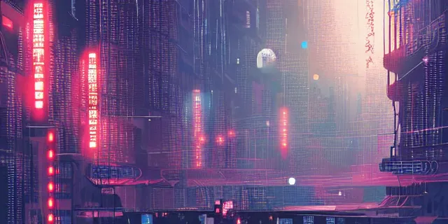 Prompt: network of technological dots floating in the middle of a cyberpunk tokyo 2 0 9 9 city, in the art style of dan mumford and marc simonetii, atmospheric lighting, intricate, volumetric lighting, beautiful, sharp focus, ultra detailed