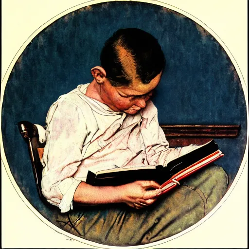 Prompt: norman rockwell painting of a person reading a book
