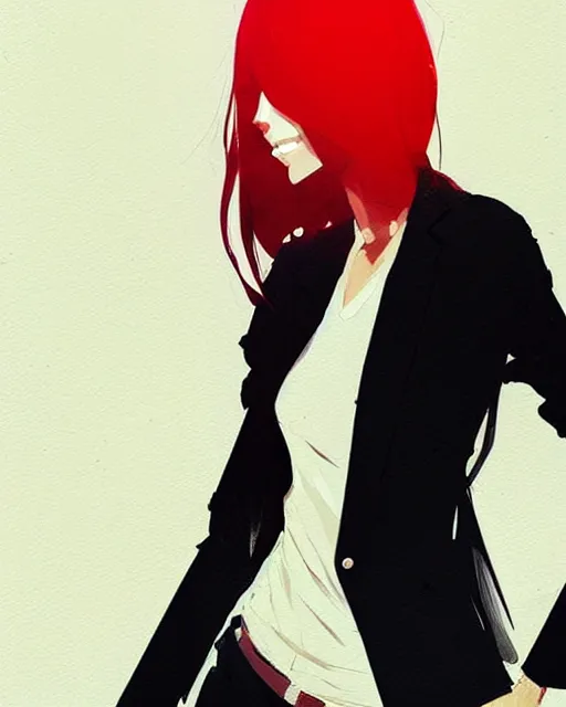 Image similar to a ultradetailed beautiful panting of a stylish woman wearing a black blazer, by conrad roset, greg rutkowski and makoto shinkai, trending on artstation