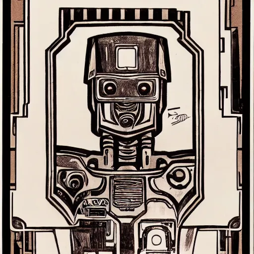 Image similar to robot, drawn by mucha