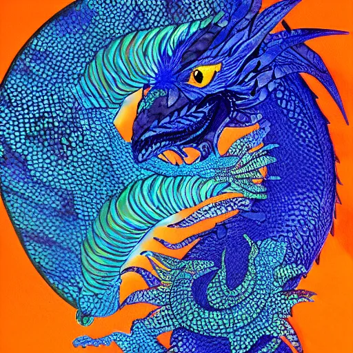 indigo dragon with holographic scales and a raven | Stable Diffusion