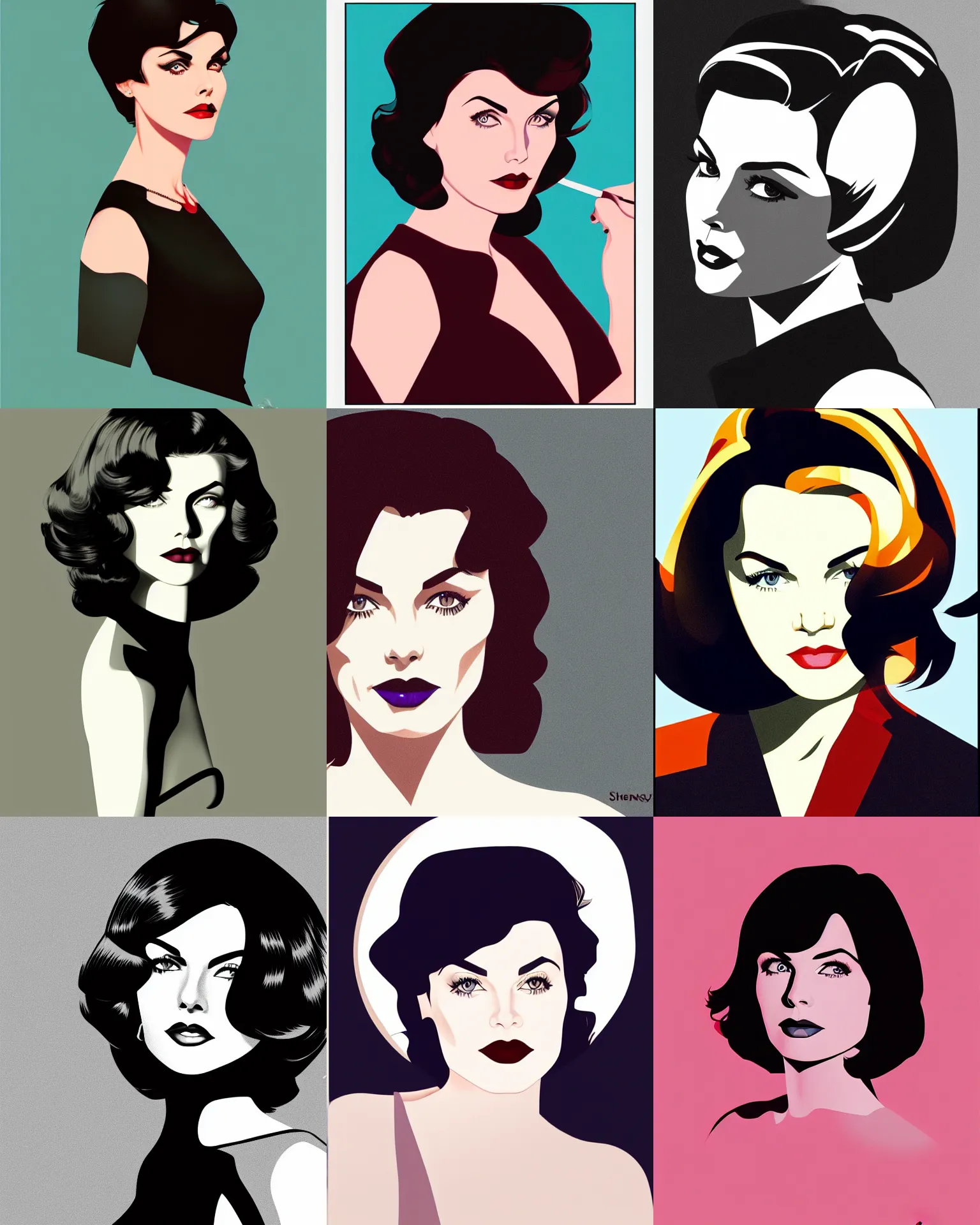 Prompt: sherilyn fenn 2 2 years old, bob haircut, portrait by stanley artgerm, dramatic lighting, ilya kuvshinov, trending on artstation geometric curves, by patrick nagel, black ink lines