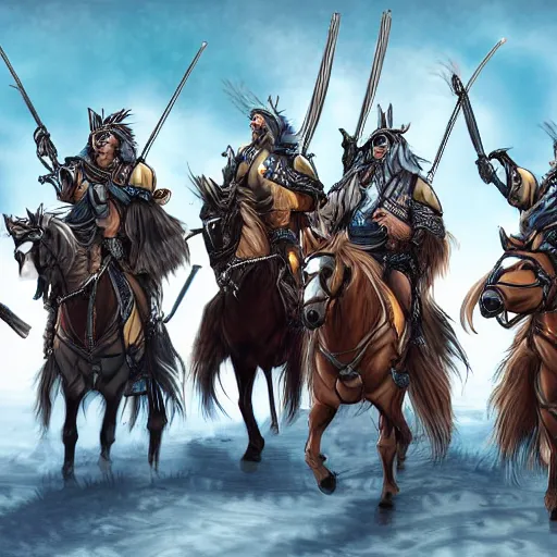 Image similar to cidaricheti falcons. a gang of mounted bandits. fantasy, high details, digital art