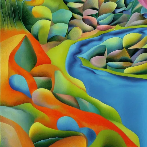 Prompt: a river filled with jewels, by Georgia o keeffe h 560 w 1080