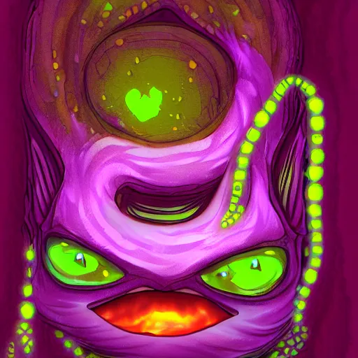 Image similar to a digital painting of lovecraftian ink slime cat with yellow glowing eyes