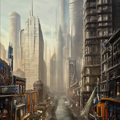 Prompt: a city from elden ring shares a border with 1 9 3 0's new york, matte painting, extremely detailed, elden ring, oil on canvas, trending on artstation