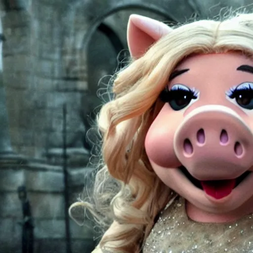 Prompt: ms. piggy playing khaleesi from game of thrones, hyper realistic image