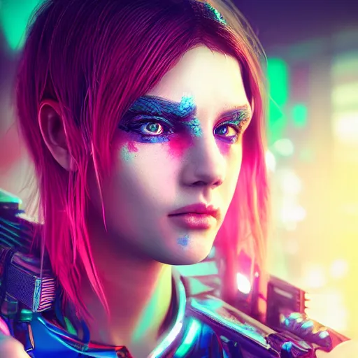 Image similar to the cyberpunk girl portrait, render, octane, 4k, highly detailed, vivid colors, high definition